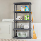 sterilite 5 shelf unit, heavy-duty plastic storage & shown in use