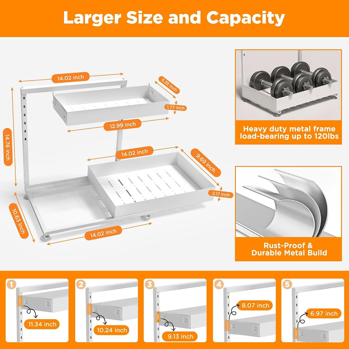 TATAANTY Under Sink Organizer, L-Shaped Metal 2-Tier Double Pull-Out Drawer f...