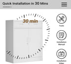 CJF Metal Storage Cabinet, Locking Storage Cabinet with 1 Drawer and Adjustable Shelf, 36" H x 28" W x 16" D White Metal Cabinets for Office, Home, Garage
