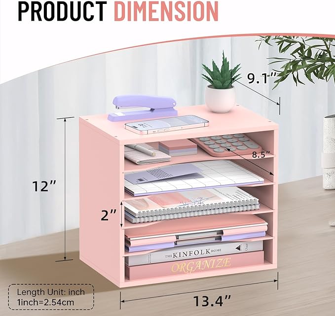 SHARKWOODS 5-Tier Wood Desk Organizer, Paper Tray Organizer - Image 3
