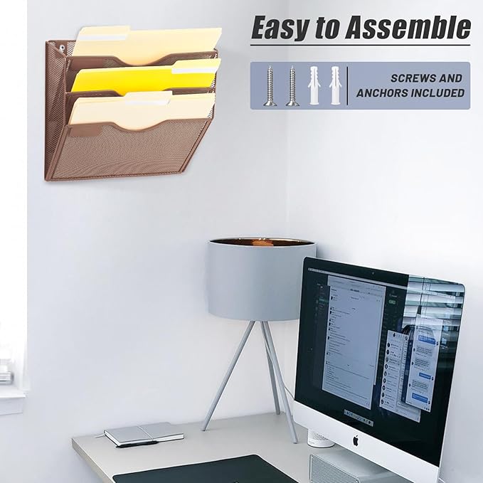 EASEPRES 3 Pocket Mesh Hanging Wall File Organizer, Wall Mounted Mail Paper - Image 6