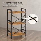 Homeiju Bookshelf, 3 Tier Industrial Bookcase, Metal Small Bookcase, Rustic - Image 8