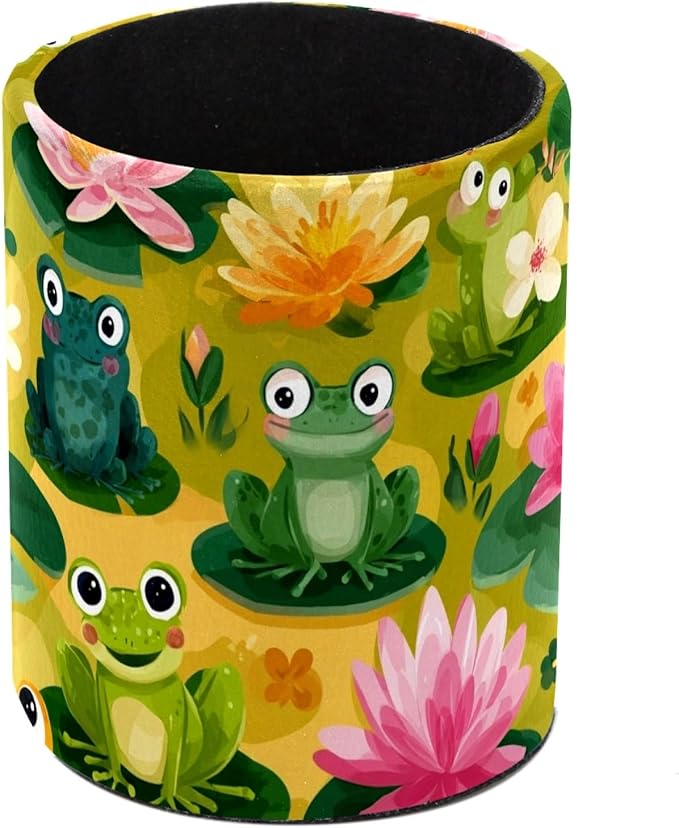 Leather Pen Holder for Desk Funny Frogs Pencil Cup Desktop Organizer Makeup by Unknown
