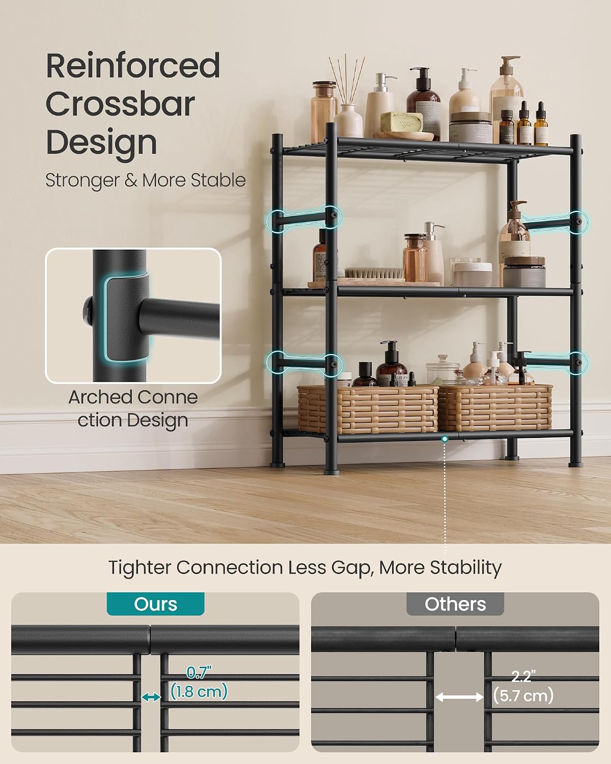 SONGMICS 3-Tier Storage Shelf, Steel Wire Organizer Rack