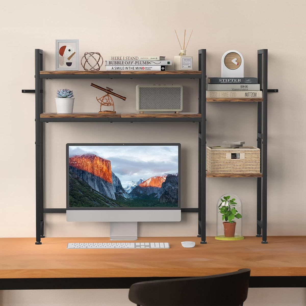 Desktop Bookshelf, 37.4" W Desk Hutch Dorm, for Home Office