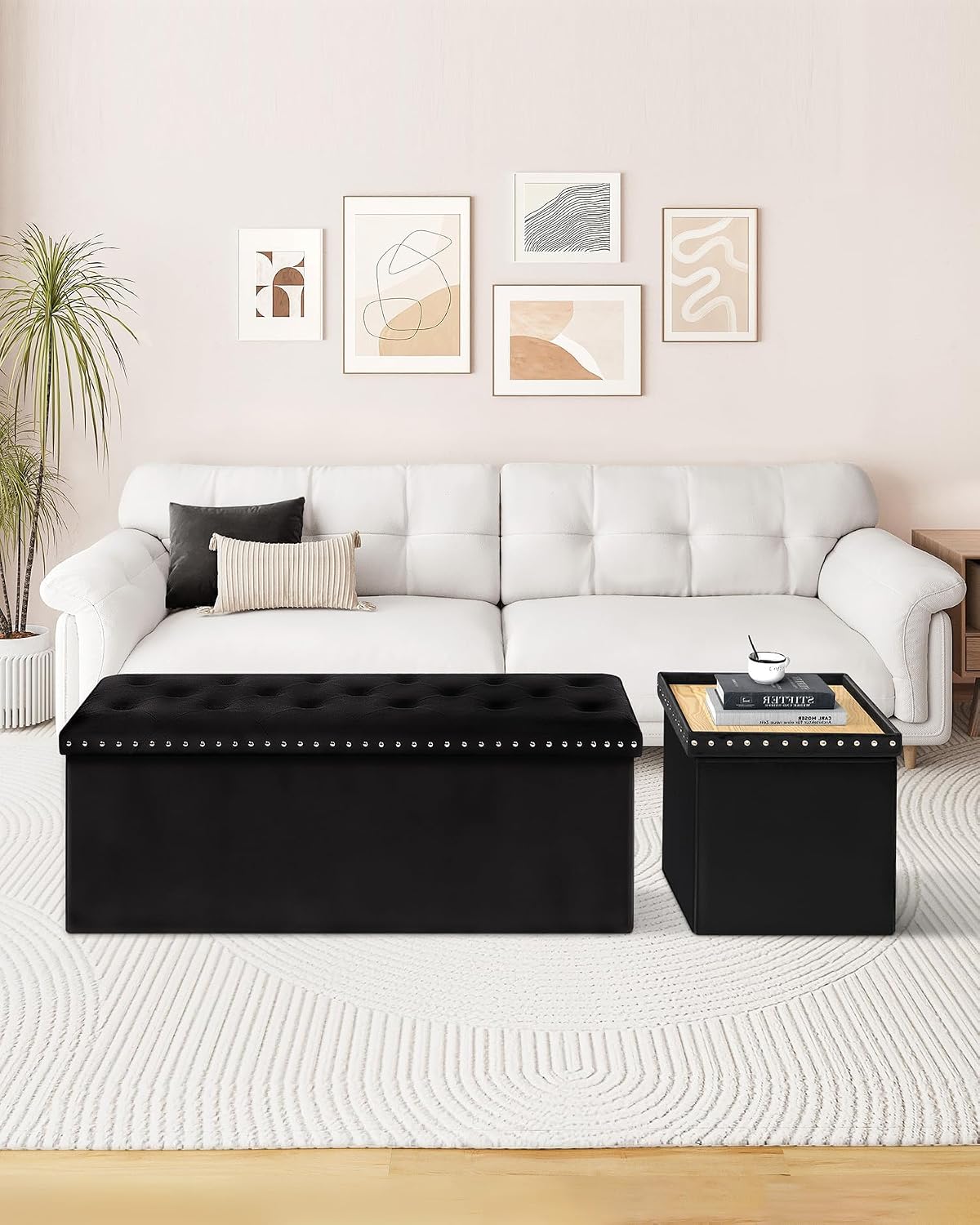 B FSOBEIIALEO Storage Ottoman Bench, 43" Velvet Ottoman with Storage, Black
