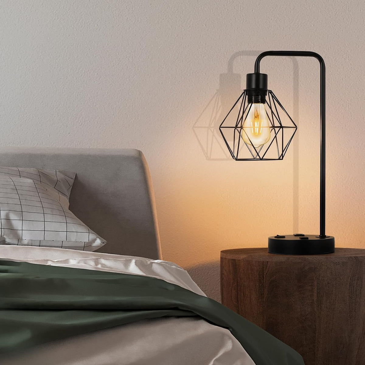 BTY Industrial Table Lamps Set of 2 Vintage Desk Lamp Metal Cage Nightstand B...