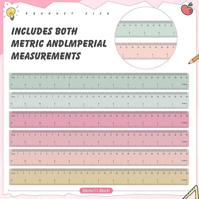 ForraFun 120 Pcs 12 Inch Plastic Ruler Bulk Colorful Transparent Ruler - Image 2