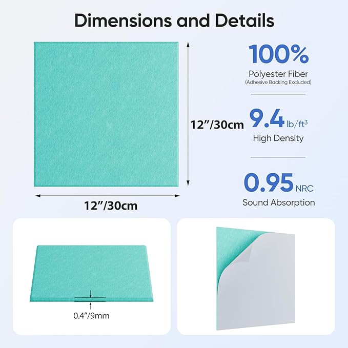 UNECHO 12 Pack 12" X 12" X 0.4" Acoustic Panels - Image 3