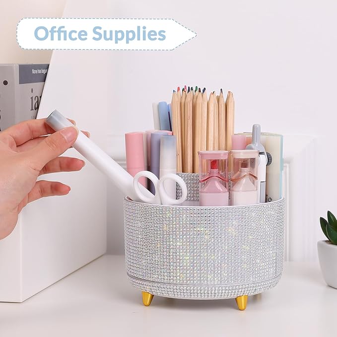 SKYDUE 360 Degree Rotating Desk Organizer, Shining Dual-Purpose Rhinestone - Image 2