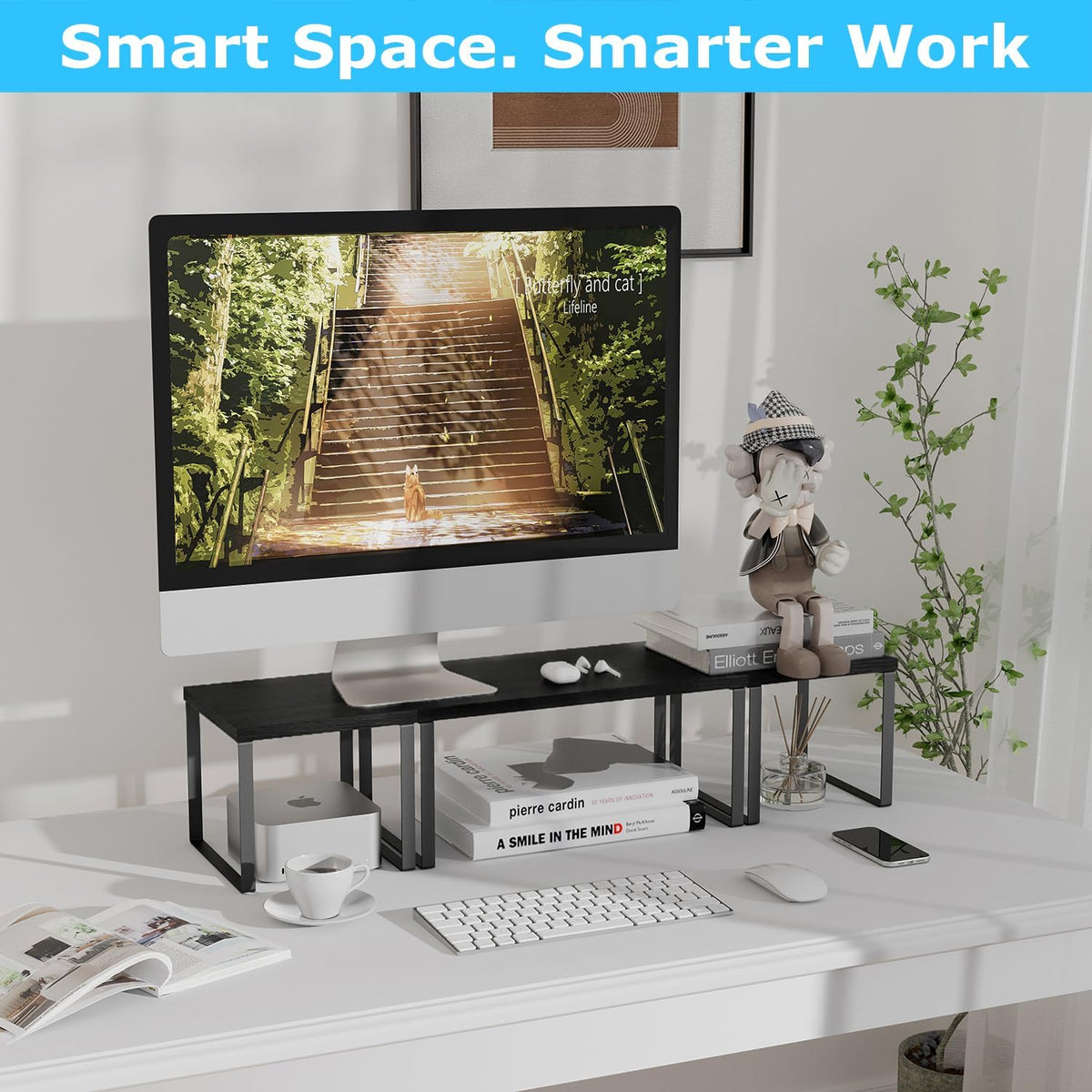 Aothia Desktop Shelf Organizer, 2-Tier Stackable Desk Shelves, Black
