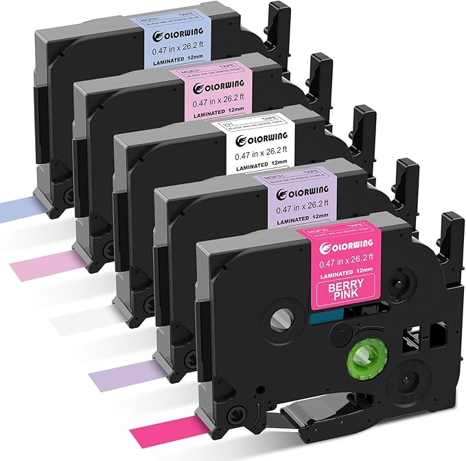 5-Pack Compatible Brother P Touch Label Tape TZe 12mm 0.47 Laminated TZ Tape by COLORWING