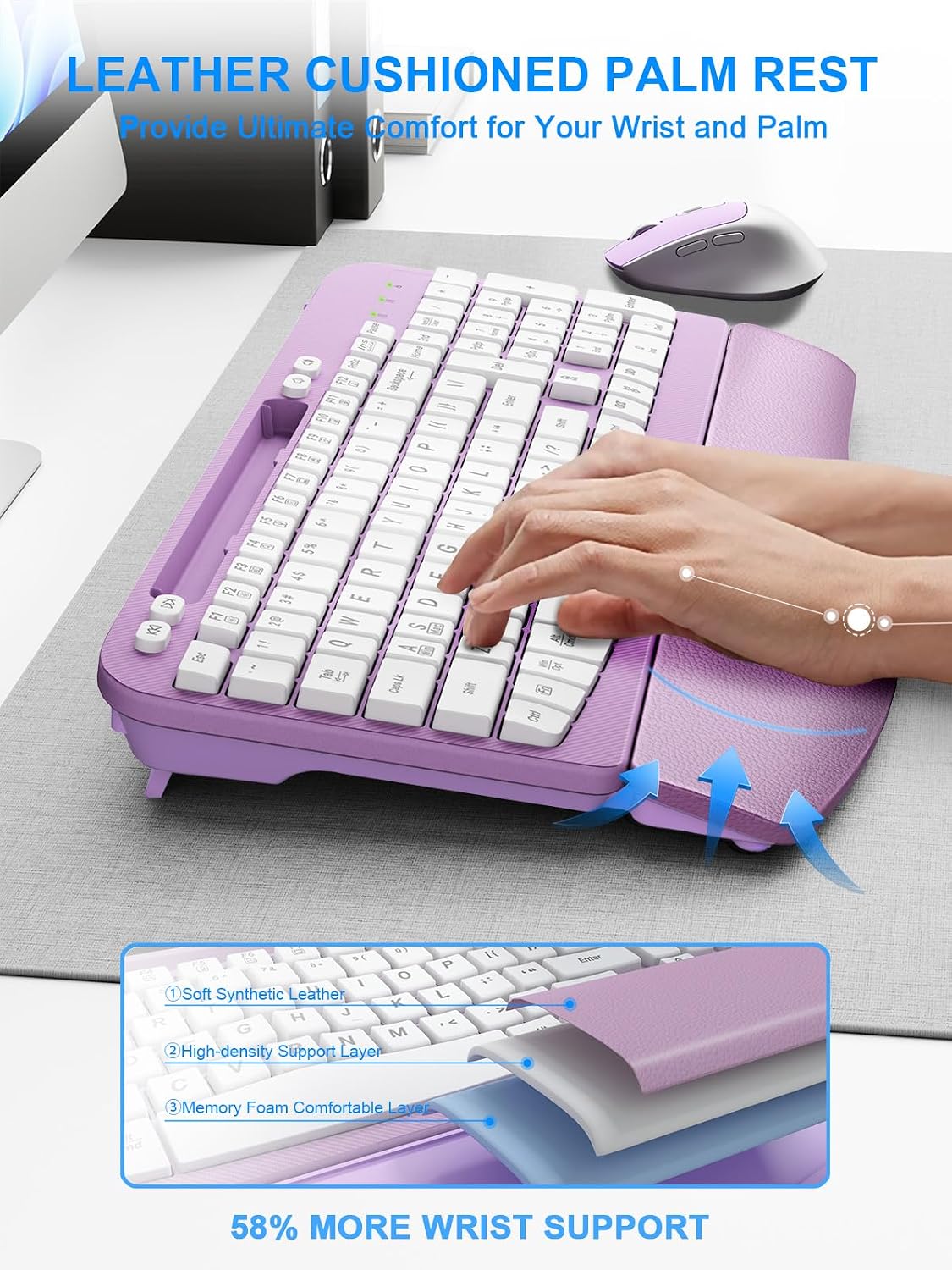 Hayyiesh Ergonomic Wave Keys Wireless Keyboard and Mouse Combo, Full Size wit...