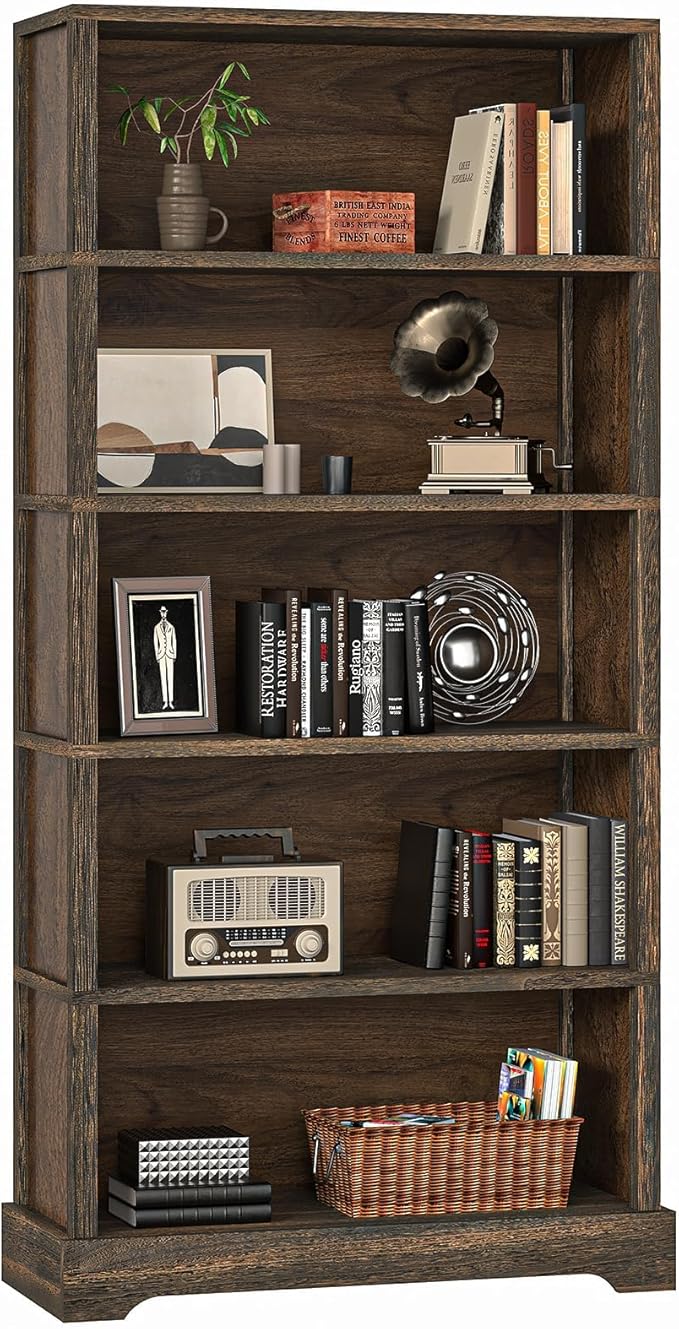 TVU 5-Tier Solid Wood Book Shelf, Floor Standing Bookcase, Farmhouse Style Book - Image 9