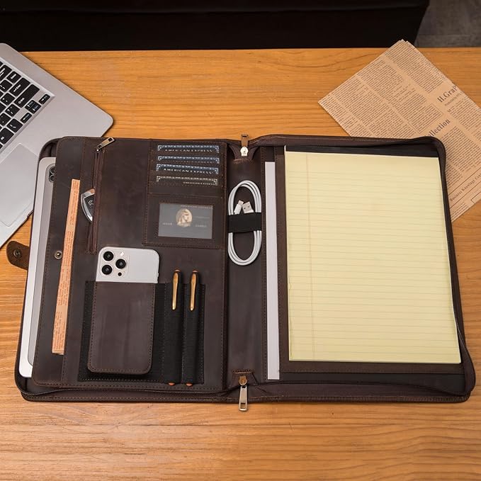 Geslun Genuine Leather Portfolio, Legal Size 8.5 x 14 Pad Holder, Business - Image 6