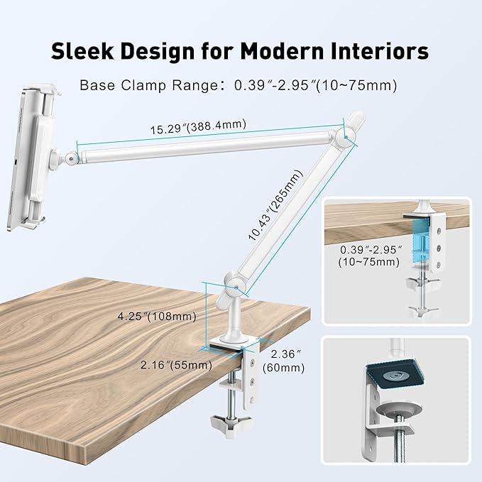 AboveTEK Tablet Stand Holder for Desk & Bed, Aluminum iPad Holder Arm - Image 6