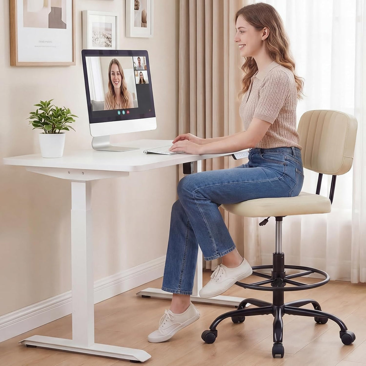 DUMOS Armless Drafting Chair, Standing Desk Chair, Rolling Stool