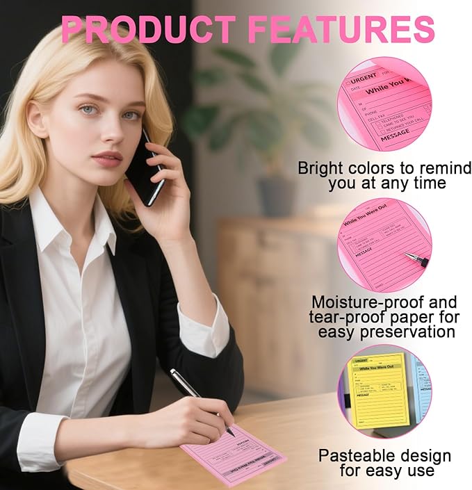 9 Pcs Sticky Phone Message Pad, 5.1×3.9 Inch While You were Out Message Pad - Image 6