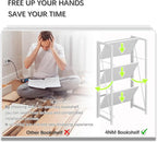 4NM No Assembly Folding Bookshelf Storage Shelves 3 Tiers Vintage Bookcase - Image 7