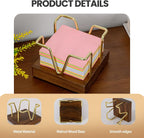 Walnut Wood Sticky Note Holder, 3 x 3 inch Self Stick Note Pad Holder, Post It Note Dispenser Desk Accessories for School and Office Desk Organizer, Gold