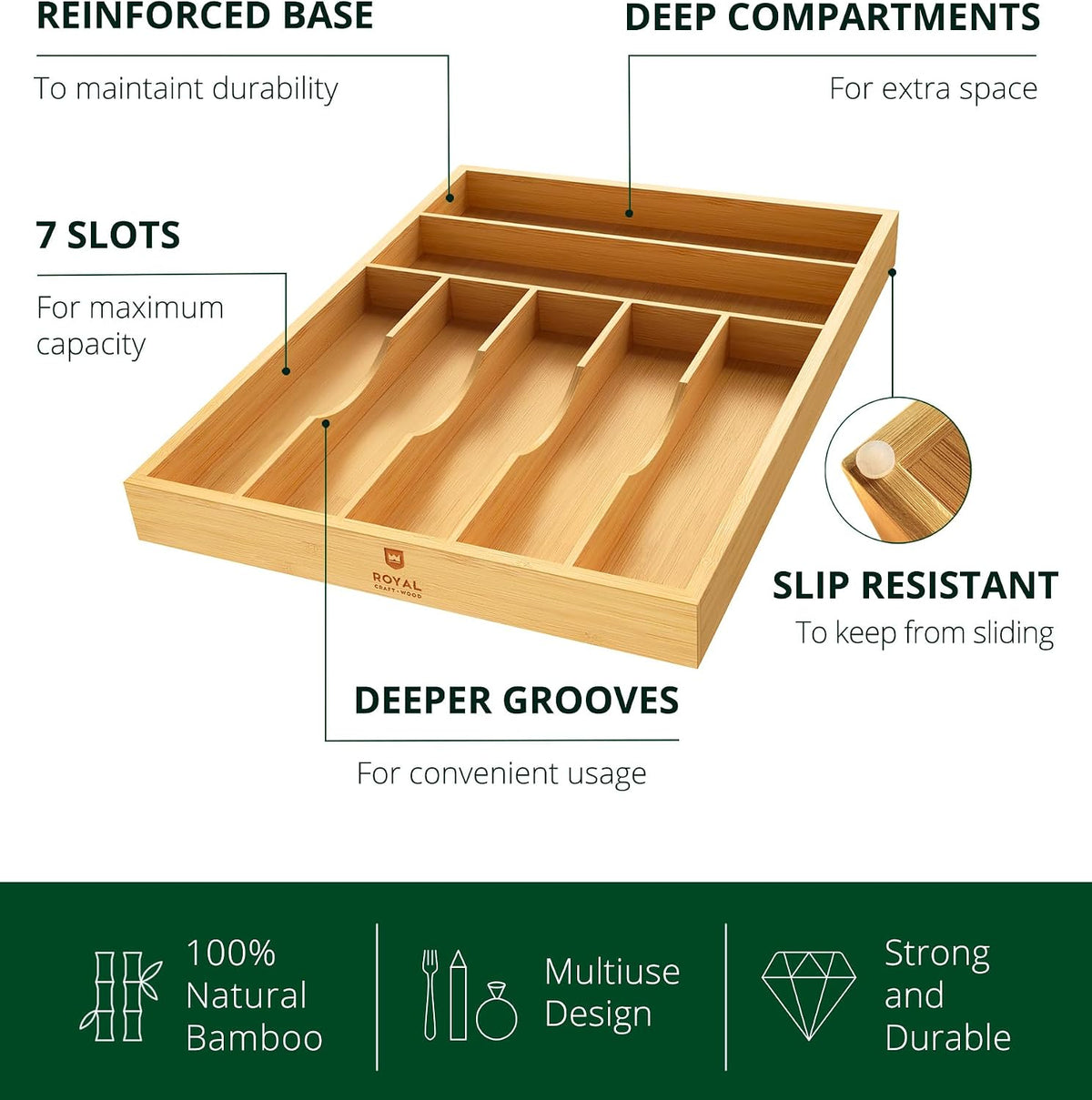 ROYAL CRAFT WOOD Luxury Bamboo Utensil Rack and Silverware Organizer, Kitchen...