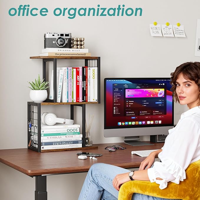 Vfelf Desktop Bookshelf, 3-Tier Desk Organizer Shelf - Image 4
