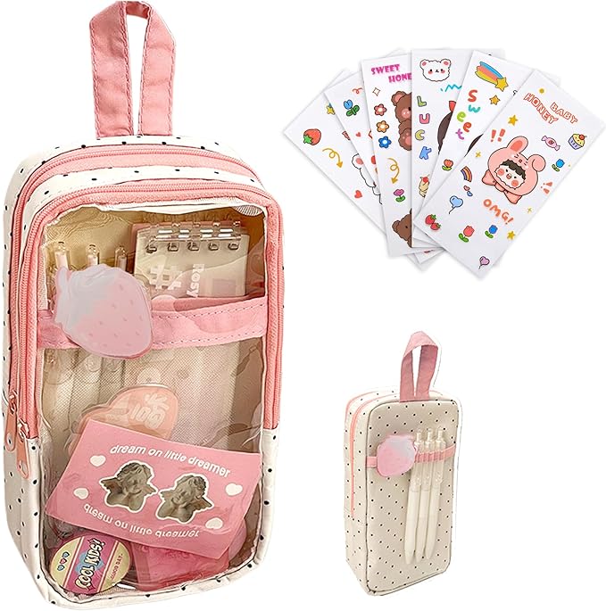 UINSUE Cute Pen case Adorable Bunny Transparent 3-Layer Large Capacity Pencil by Unknown