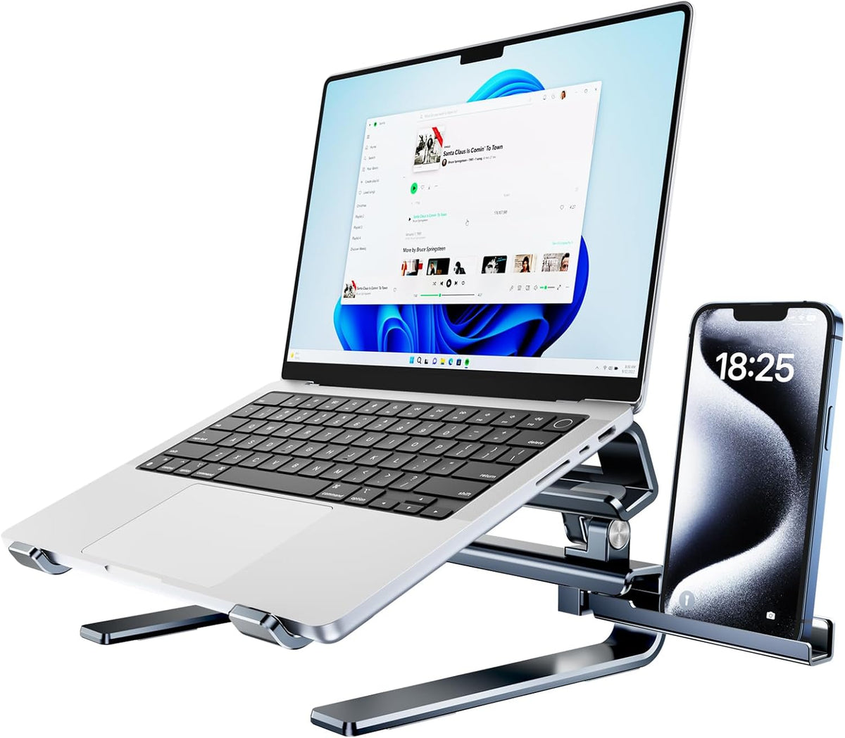 Adjustable Aluminum Laptop Stand with Hidden Phone Holder for Desk