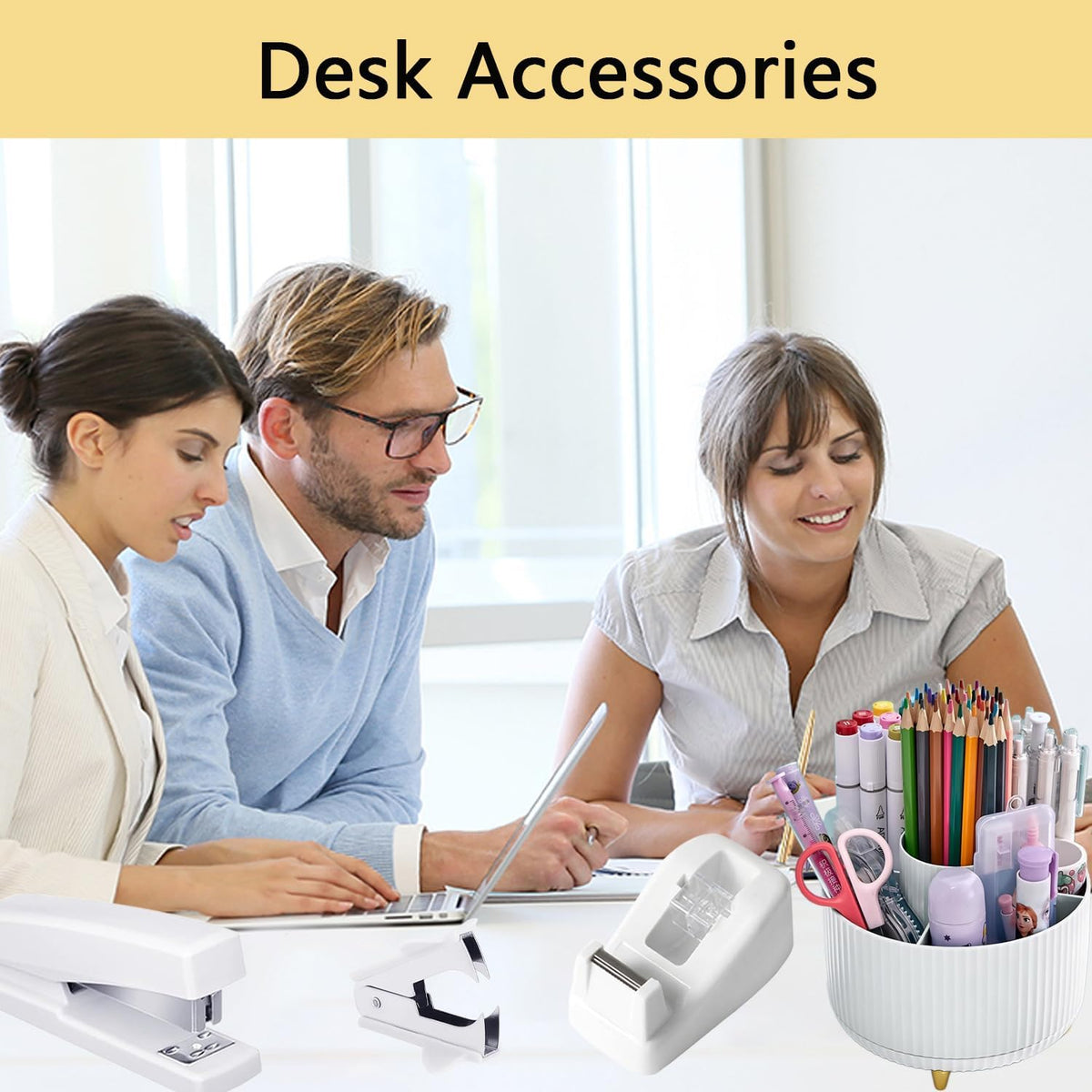 Office Supplies,Desk Accessories,Desk Organizer,Stapler,Tape Dispenser,Foldin...