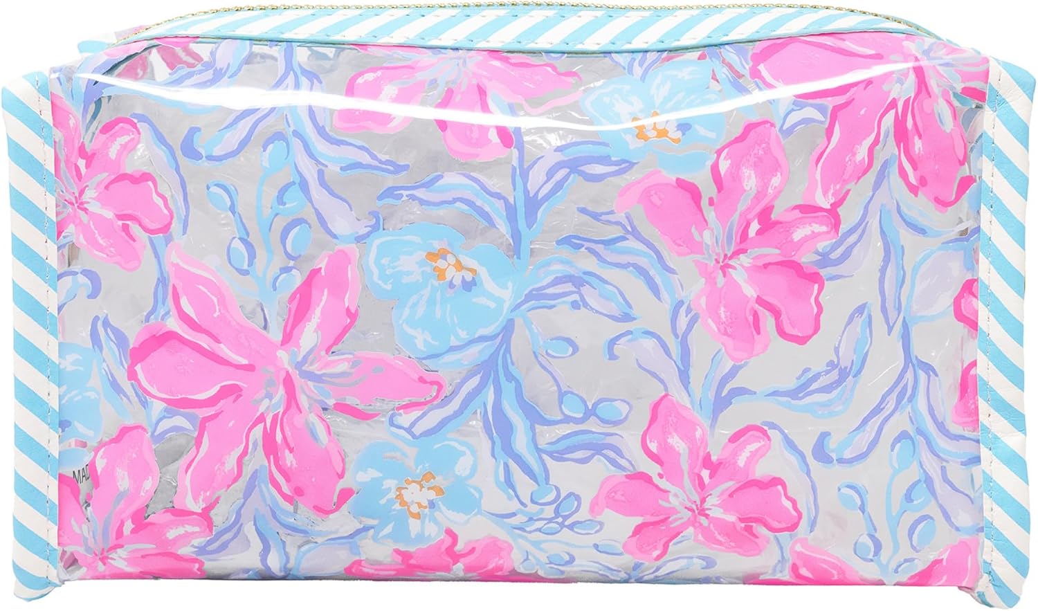 Lilly Pulitzer Vinyl Pouch, Beachside Haven | Cute, Semi-Clear, Water Resistant, Zipper Bag Pencil Case for Stationery, Small Toiletries, and Makeup