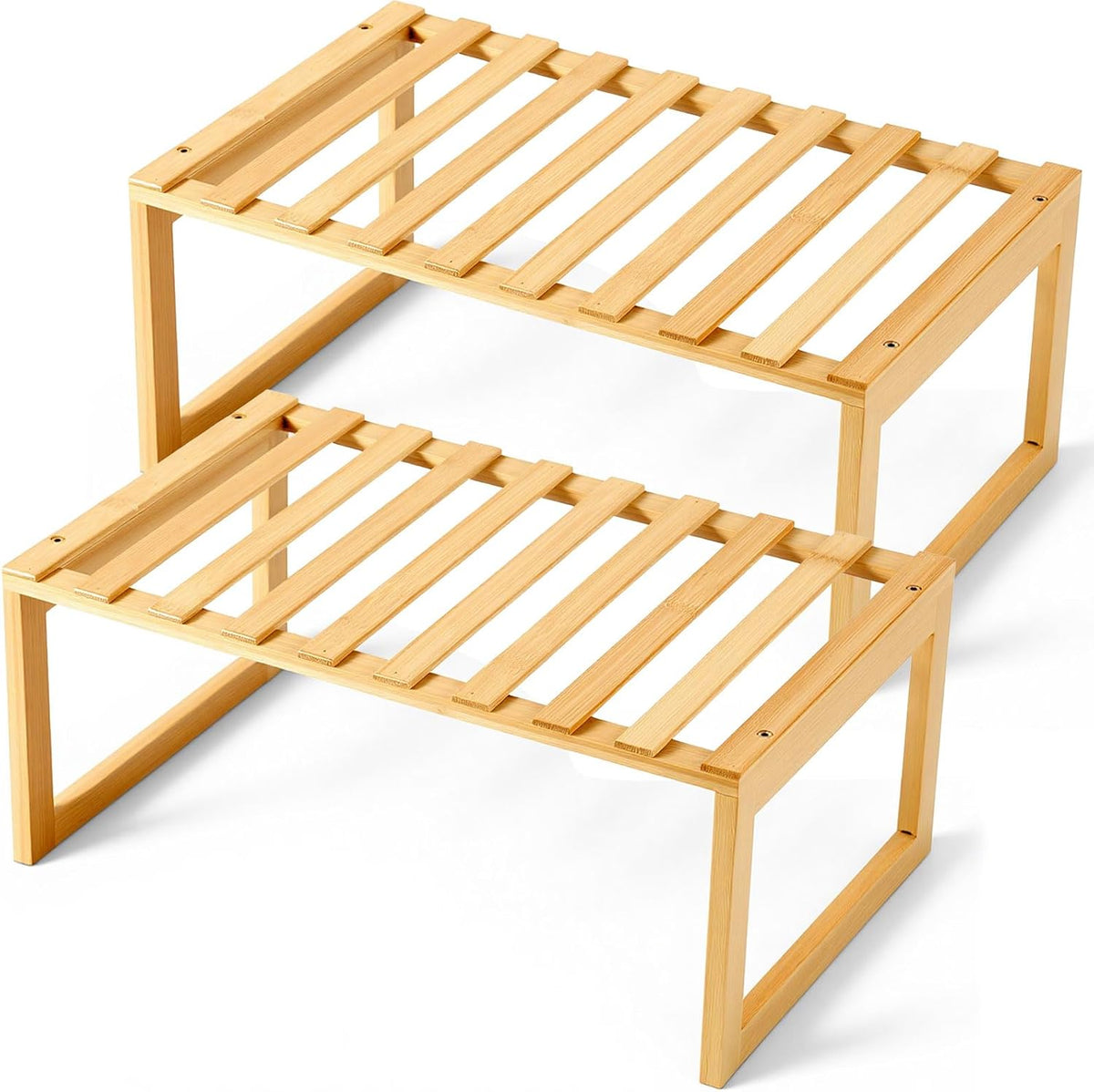 2 Pcs Kitchen Cabinet Organizer Bamboo Bookshelf Bamboo Kitchen Shelves, Cabi...