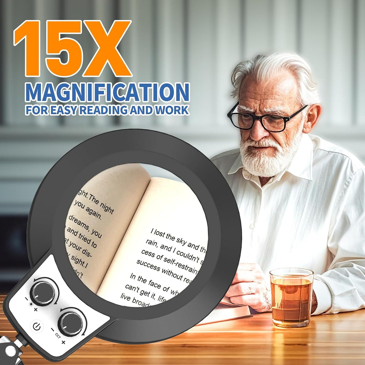HITTI 15X Magnifying Glass with Light,Upgrade Infinite Color