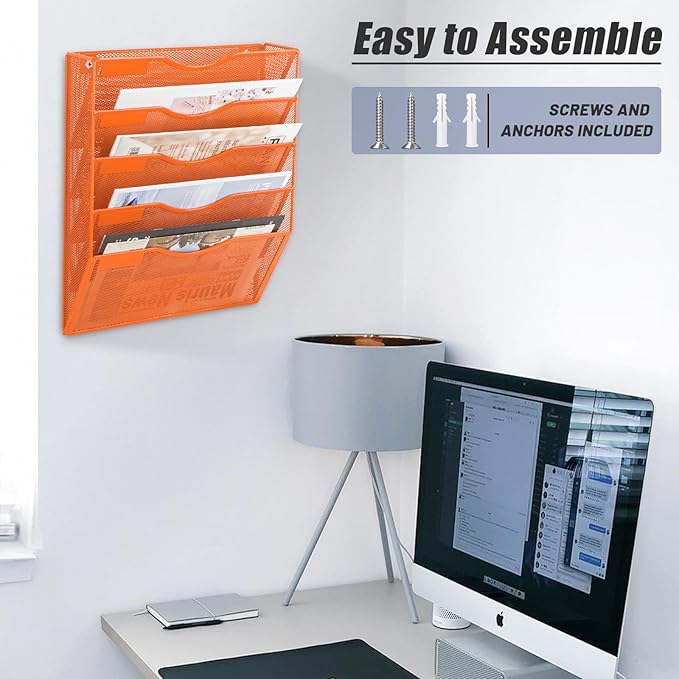 EASEPRES 5 Pocket Mesh Hanging Wall File Organizer, Wall Mounted Mail Paper - Image 5