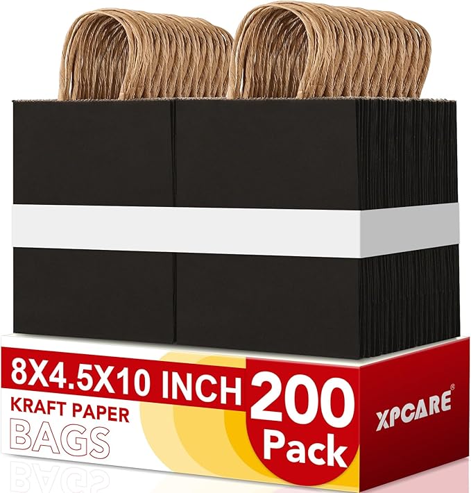 XPCARE 200Pack Paper Bags 8x4.5x10 Inch, Plain Medium Paper Bags by XPCARE