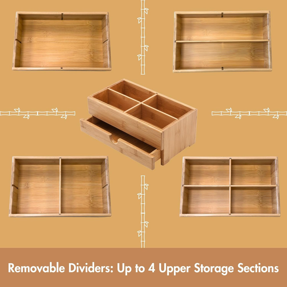 GOBAM Bamboo Makeup Organizer and Storage with Drawer, Wooden Cosmetic Organi...