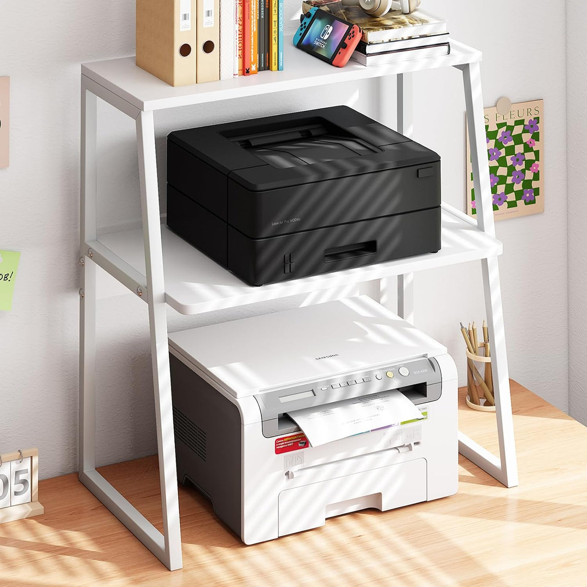 Arbuxzuy Printer Stand for Desk, Desktop Printer Shelf, 3 Tier Desk Shelf for