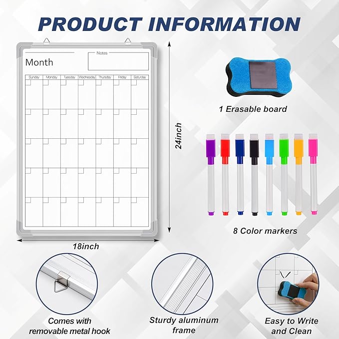 Lincia 24" x 18" Magnetic Vertical Monthly Dry Erase Calendar - Image 2