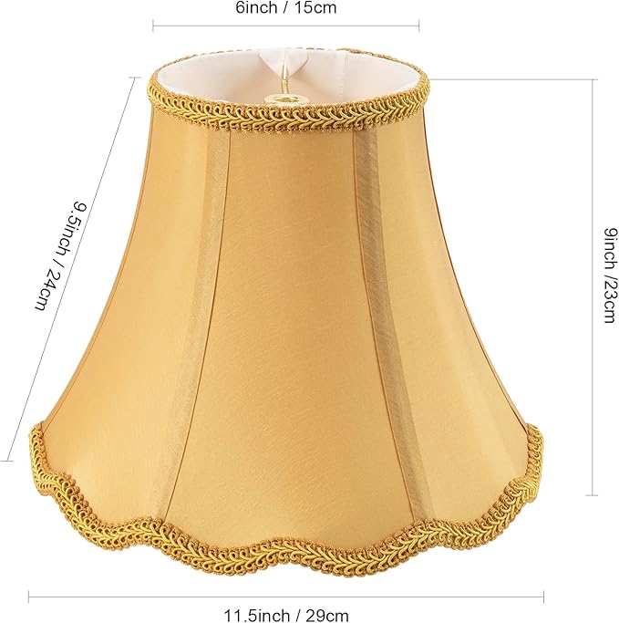 Saangseon Bell Lamp Shade, Scalloped Golden Fabric Lampshade Replacement - Image 2