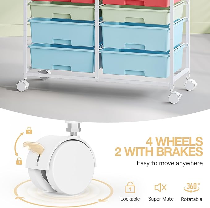 Rolling Storage Cart with 12 Drawers, Wooden Tabletop Utility Cart - Image 4
