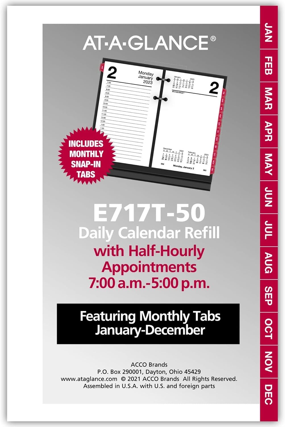 AT-A-GLANCE 2023 Daily Desk Calendar Refill, 3-1/2" x 6", Loose Leaf, Monthly Tabs (E717T50)