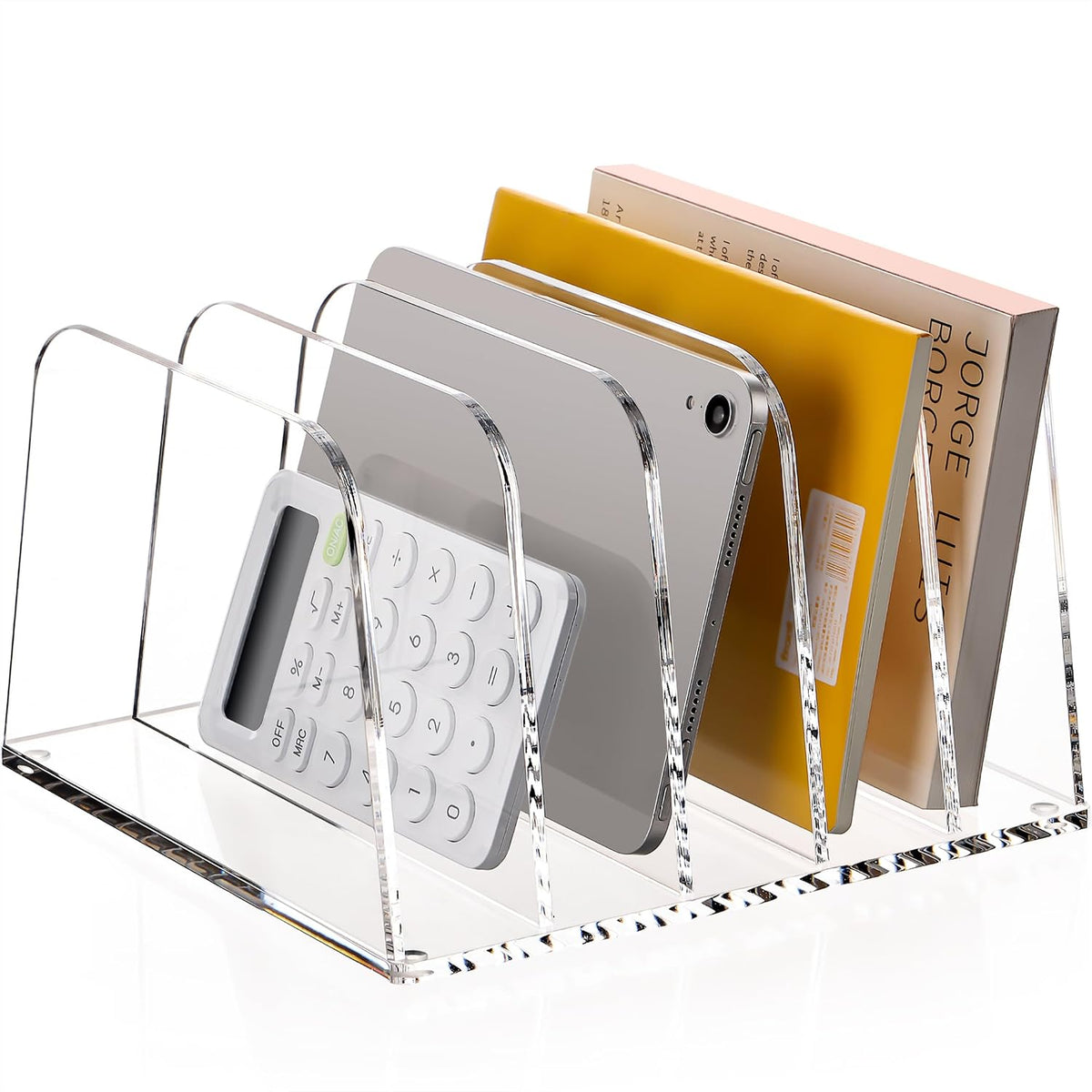 HeZone Desk File Organizer,5-Section Vertical File Folder Holder,Clear