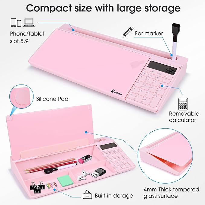 Varhomax Glass Desk Whiteboard Pink - Image 6