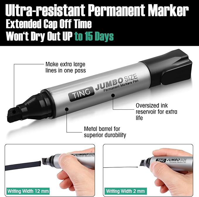 Fuutreo 16 Pcs Jumbo Size Permanent Markers Bulk Large Chisel Tip Permanent - Image 3