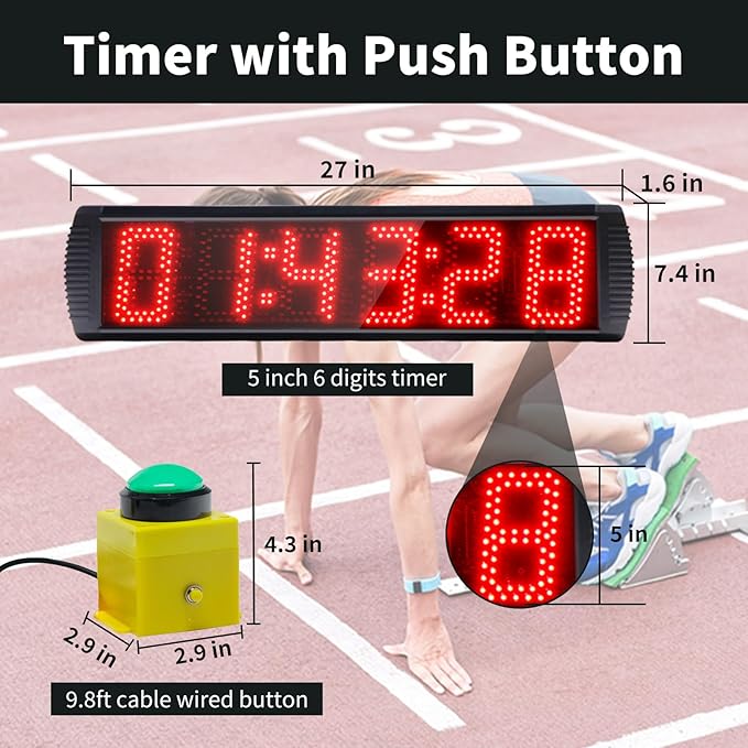 5 Inch 6-Digit LED Race Timer, Running Event Gym Timer - Image 2