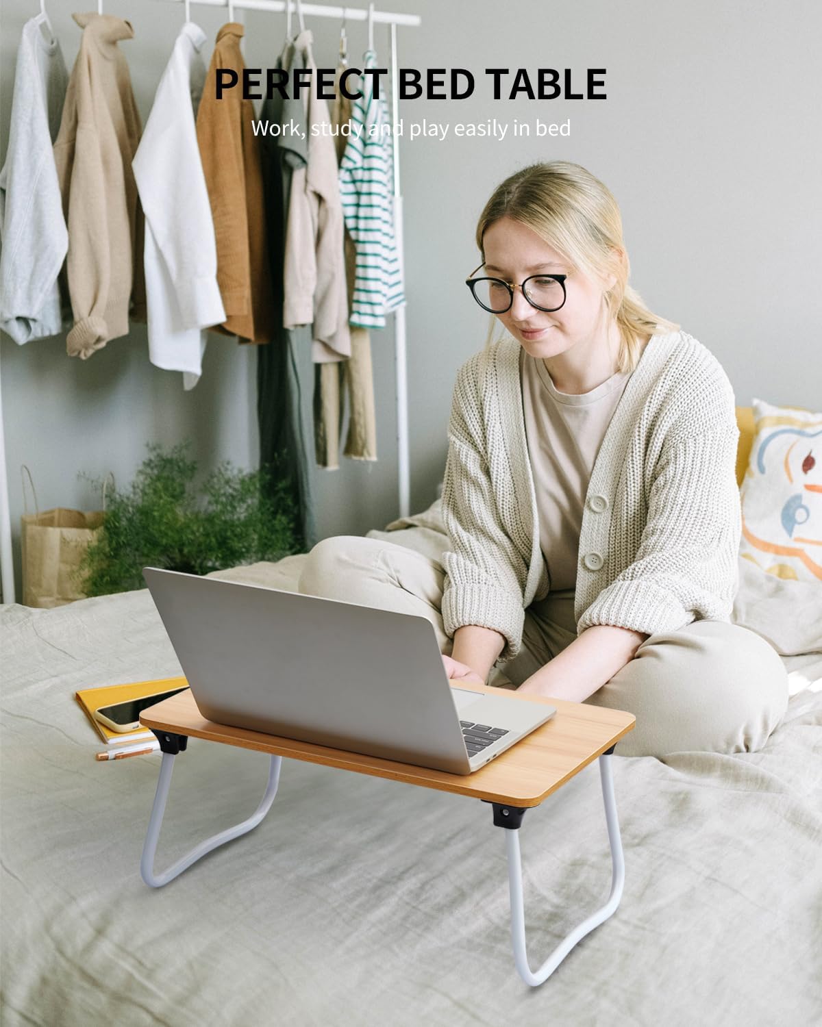Ruxury Foldable Lap Desk Laptop Stand Bed Desk Table Tray, Breakfast Serving ...