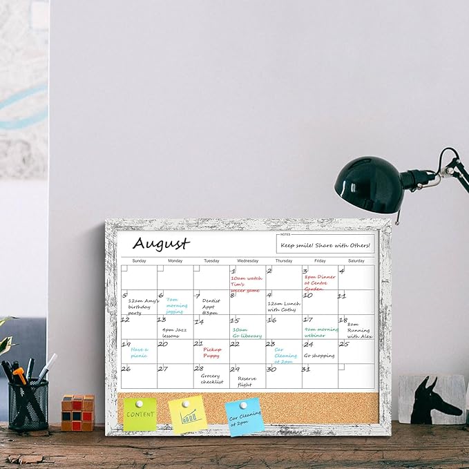 Dry Erase Calendar for Wall, 17x13 Inches Whiteboard Calendar Cork Board Combo - Image 8