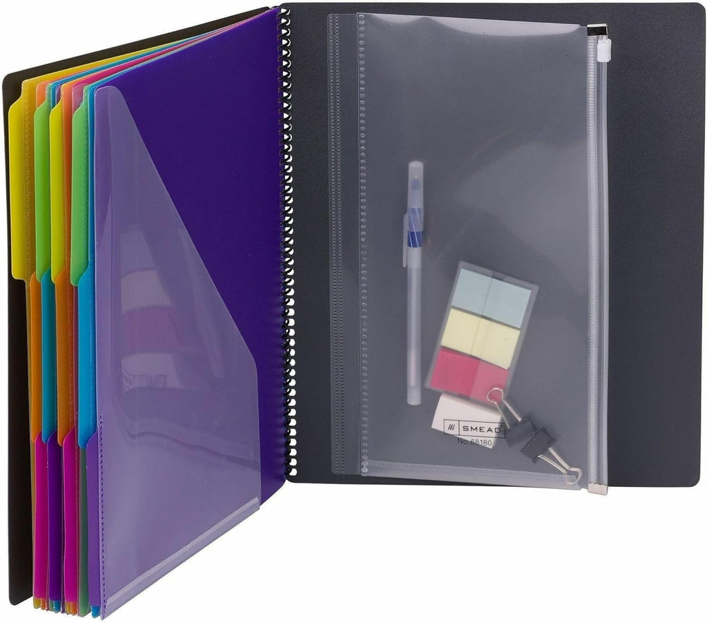 Smead Project Organizer, 24 Pockets, Grey with Assorted Bright Tabs, Tear Resistant Poly, 1/3-Cut Tabs, Letter Size (89206)