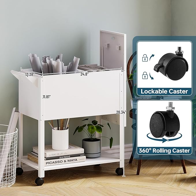 Mobile File Cart with Lock, Rolling File Cabinet Hanging Letter/Legal File - Image 5