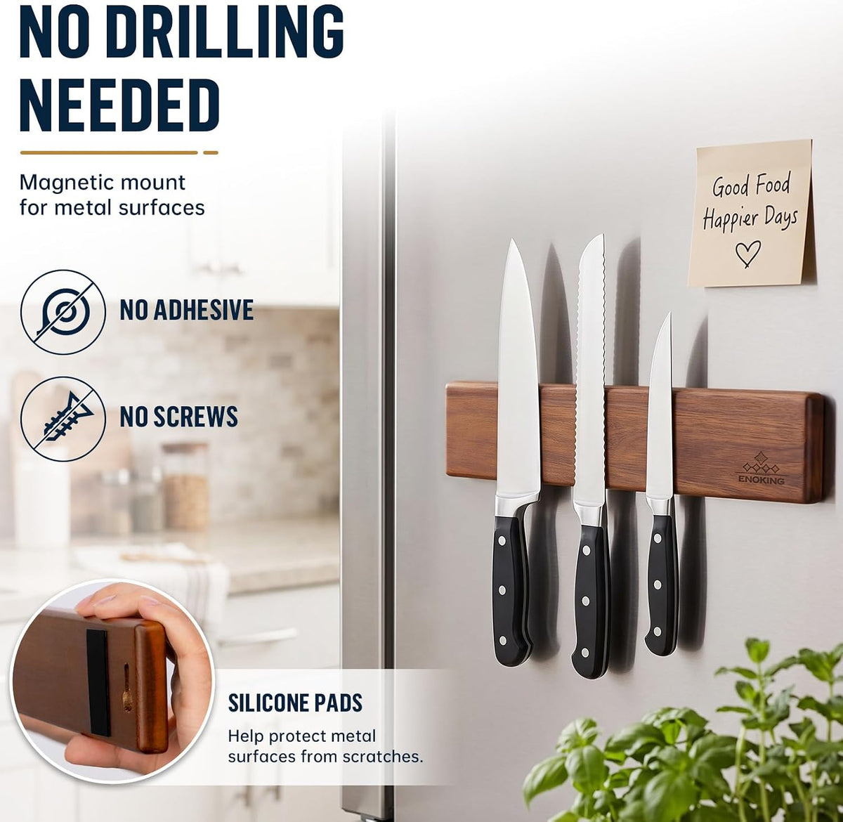magnetic knife holder for wall, 10 inch acacia, side view