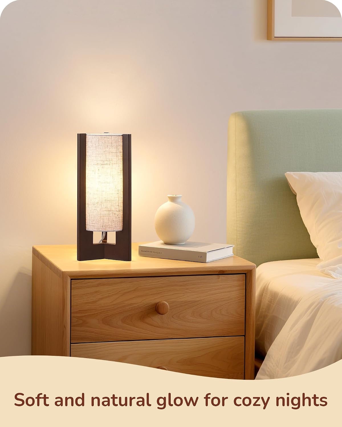 EDISHINE Wood Table Lamp, 13.5" Small Bedside Lamp, Rosewood, E26 Base